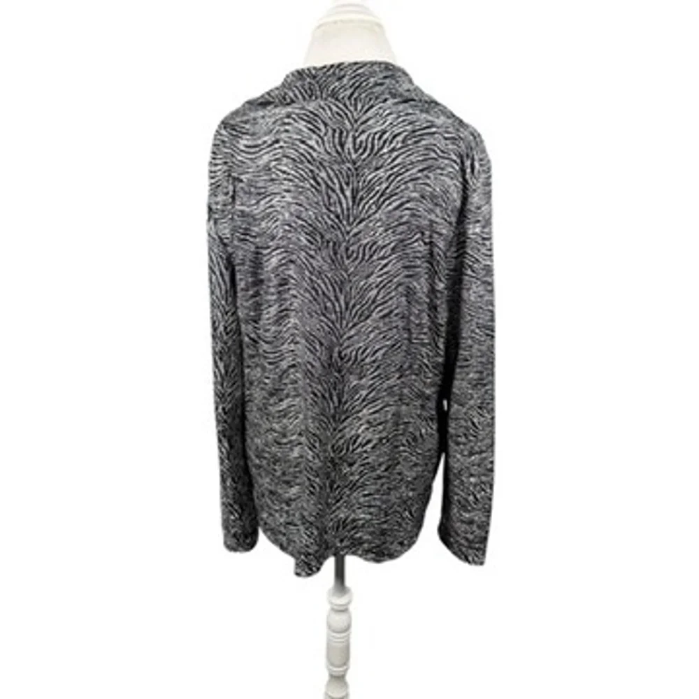 Chicos Black Silver Animal Print Moto Blazer Jacket Artsy Womens size 3 = XL